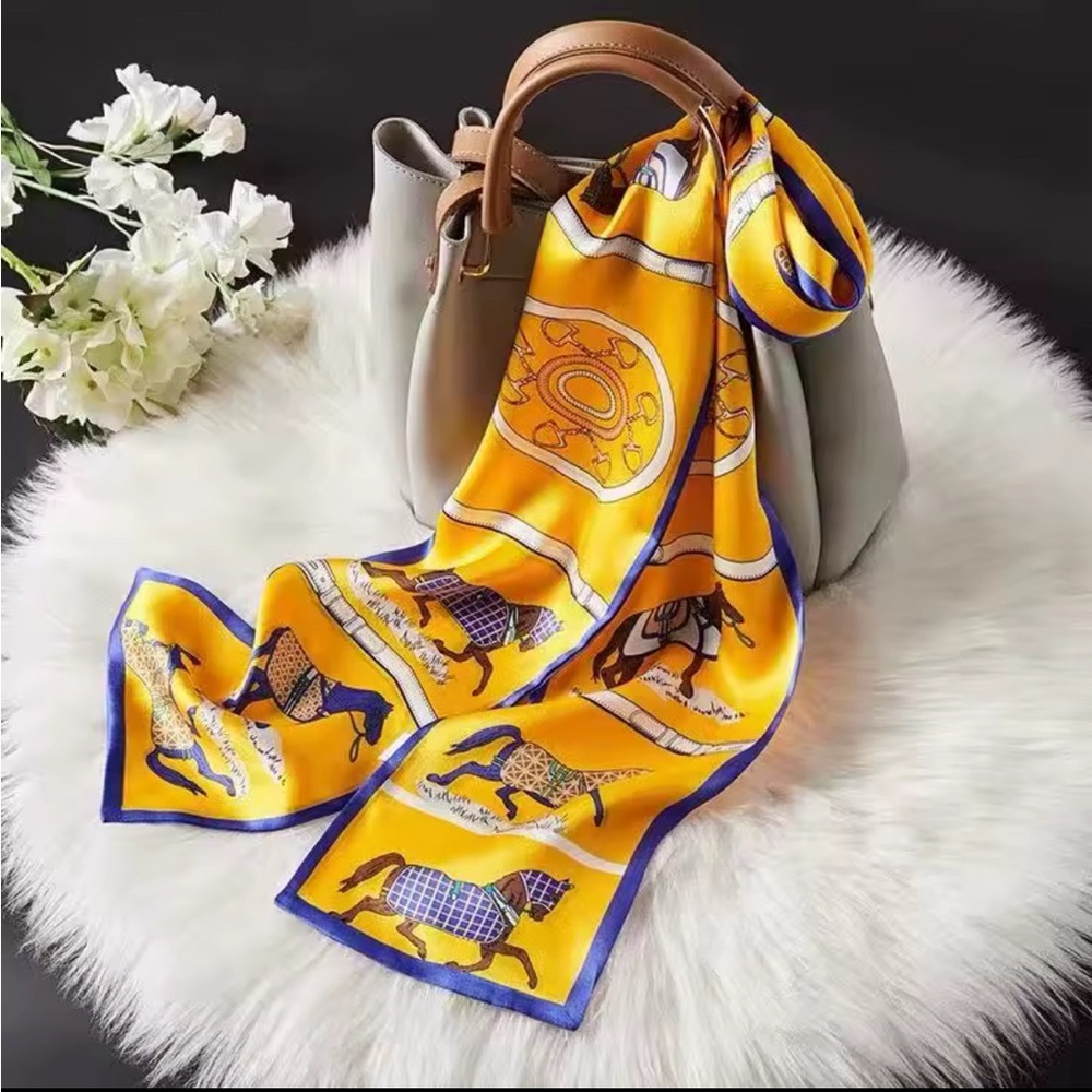 Elegant Yellow and Blue 2025 Luxury Silk look Long Scarf Women